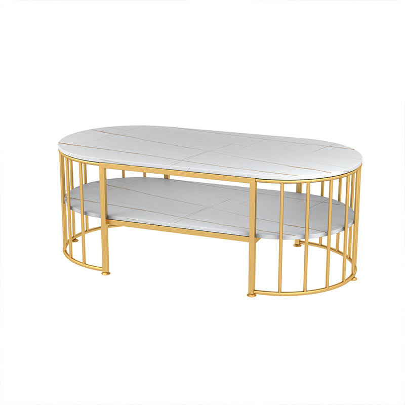 Glam Marble Coffee Cocktail Table Frame Oval Coffee Table with Shelf