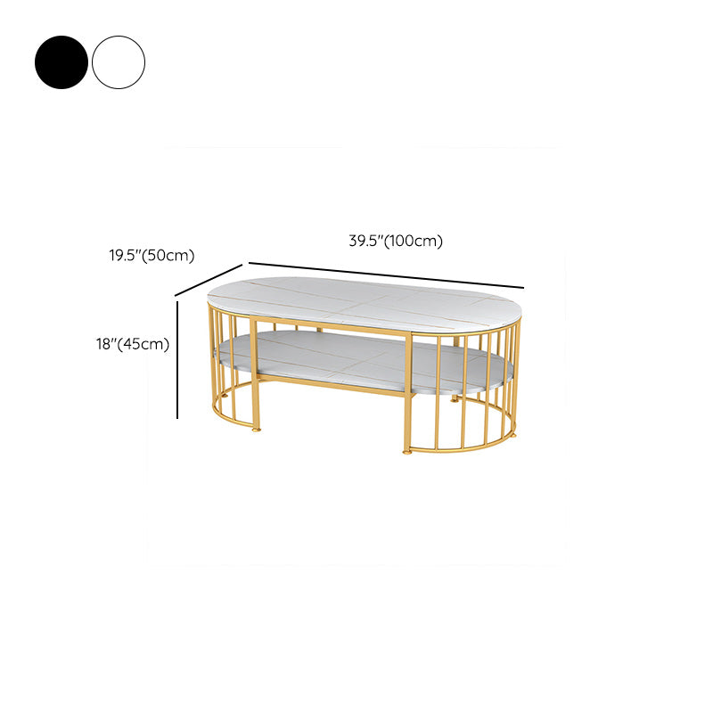 Glam Marble Coffee Cocktail Table Frame Oval Coffee Table with Shelf