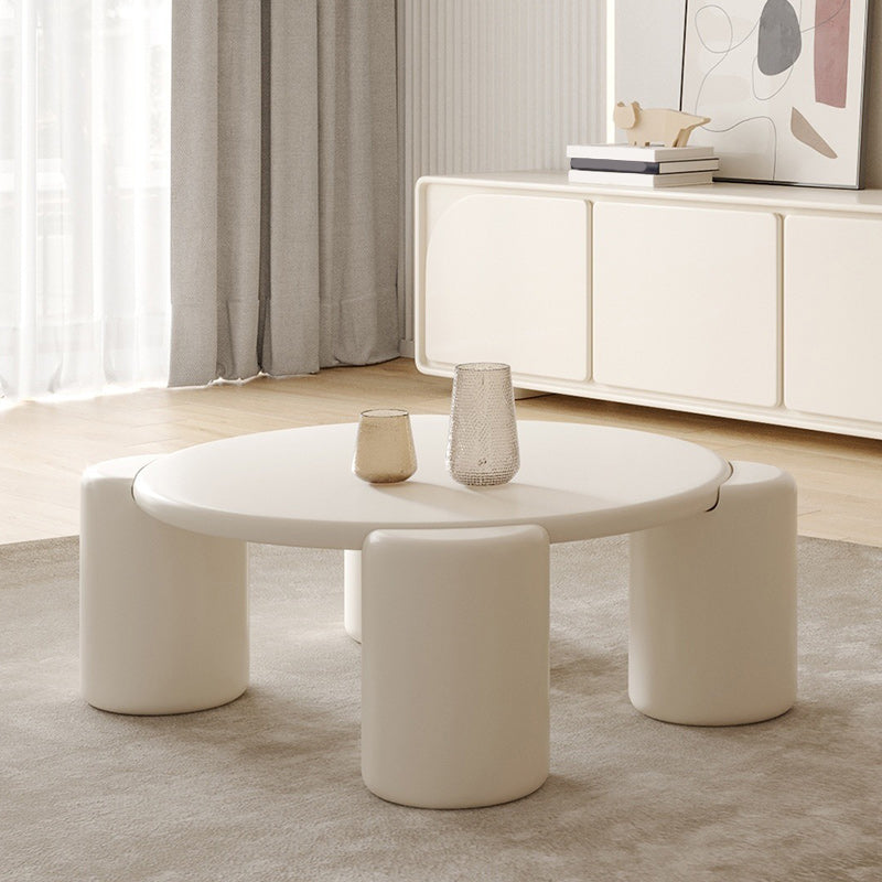 Modern Round Wood Coffee Table with 4 Legs Coffee Table in Cream