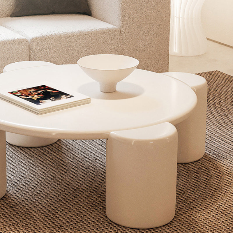 Modern Round Wood Coffee Table with 4 Legs Coffee Table in Cream