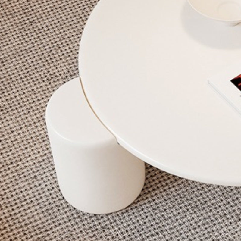 Modern Round Wood Coffee Table with 4 Legs Coffee Table in Cream