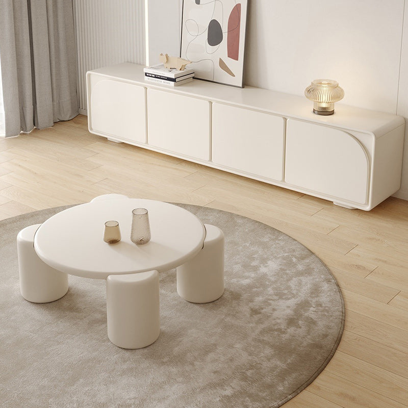Modern Round Wood Coffee Table with 4 Legs Coffee Table in Cream