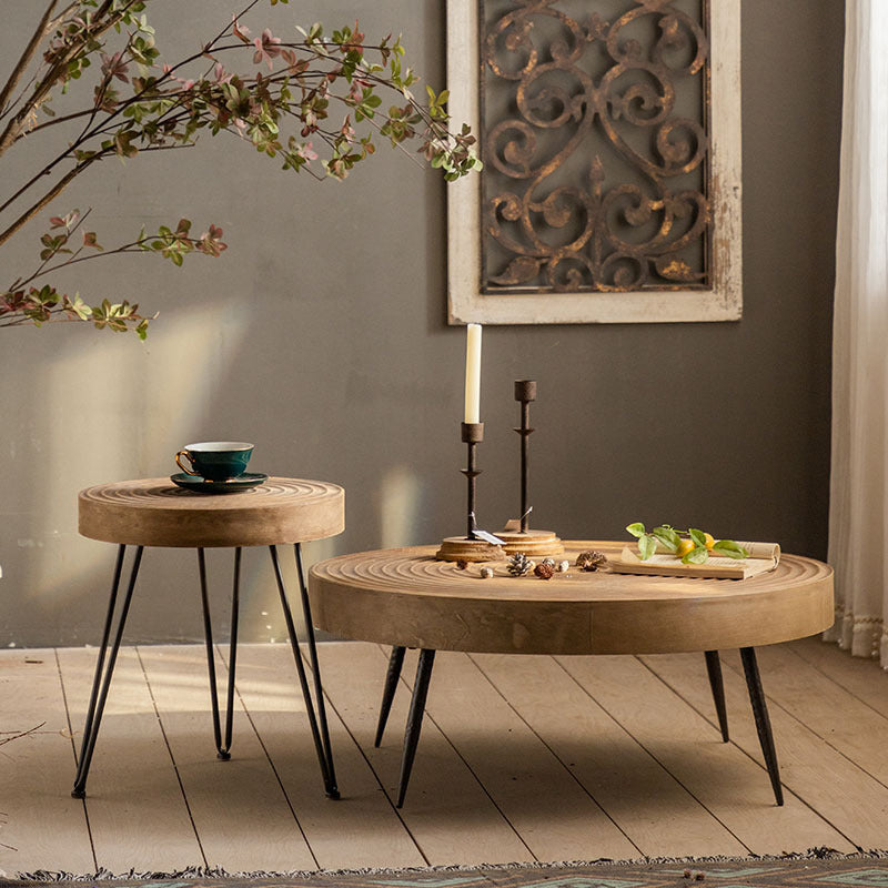 Scandinavian Solid Wood Cocktail Coffee Metal Round Coffee Table