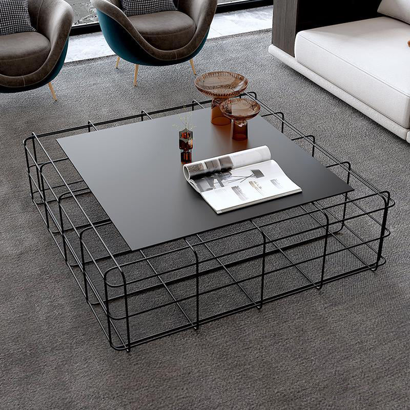 Mid-Century Modern Frame Coffee Table in Black with Iron Top