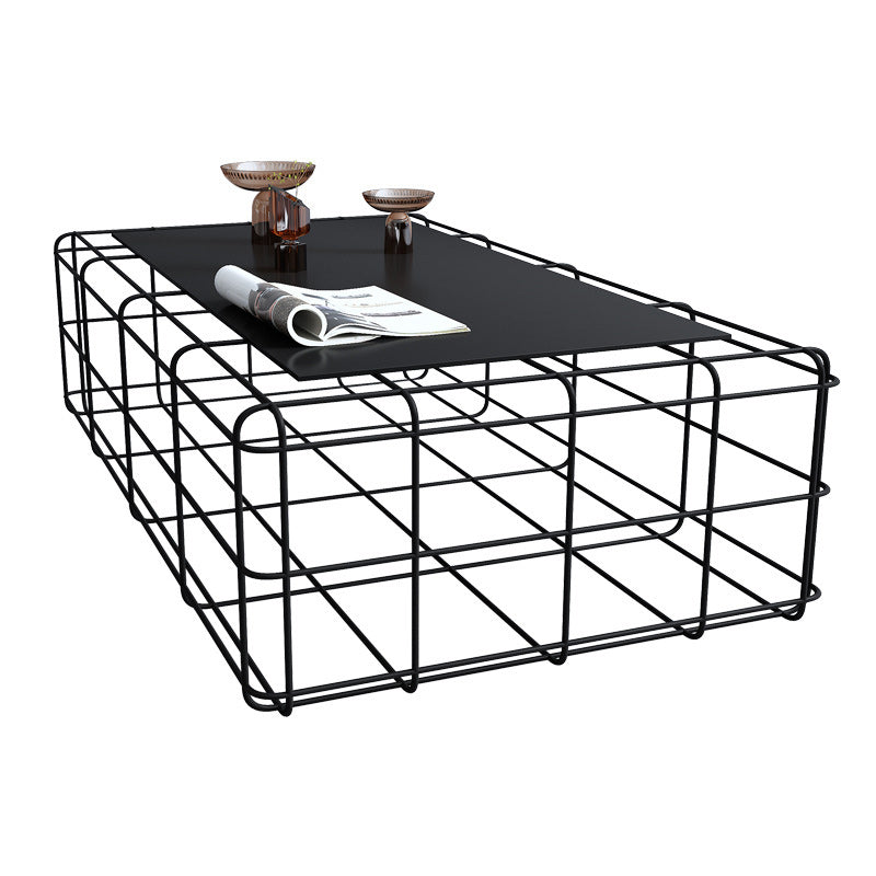 Mid-Century Modern Frame Coffee Table in Black with Iron Top