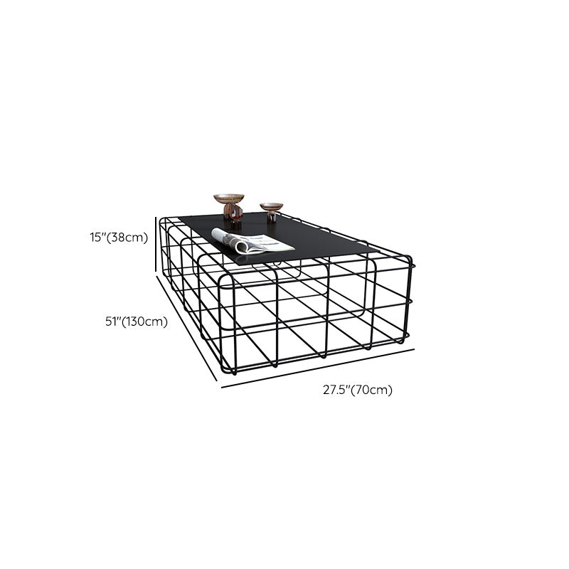 Mid-Century Modern Frame Coffee Table in Black with Iron Top