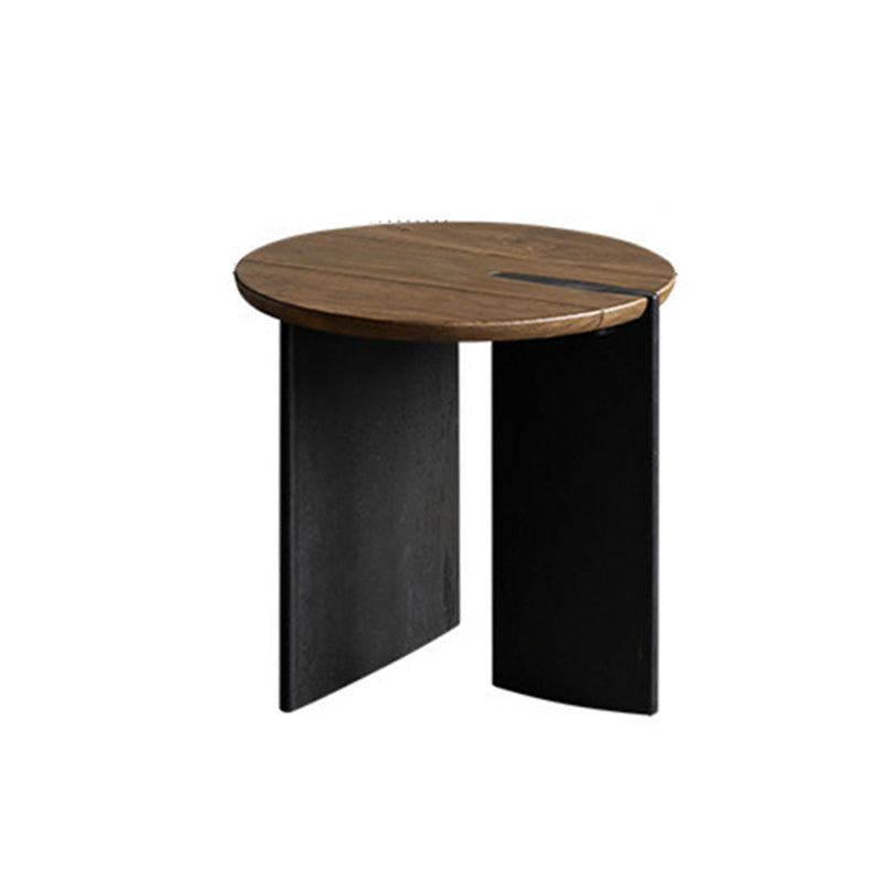 Scandinavian Pine Wood Cocktail Table with Round Top and Black Base