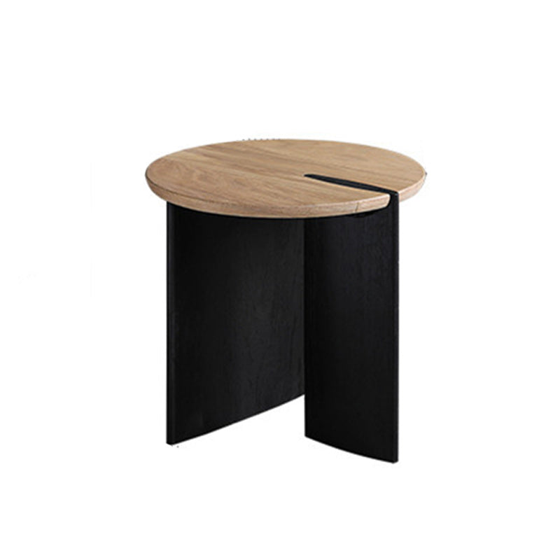 Scandinavian Pine Wood Cocktail Table with Round Top and Black Base