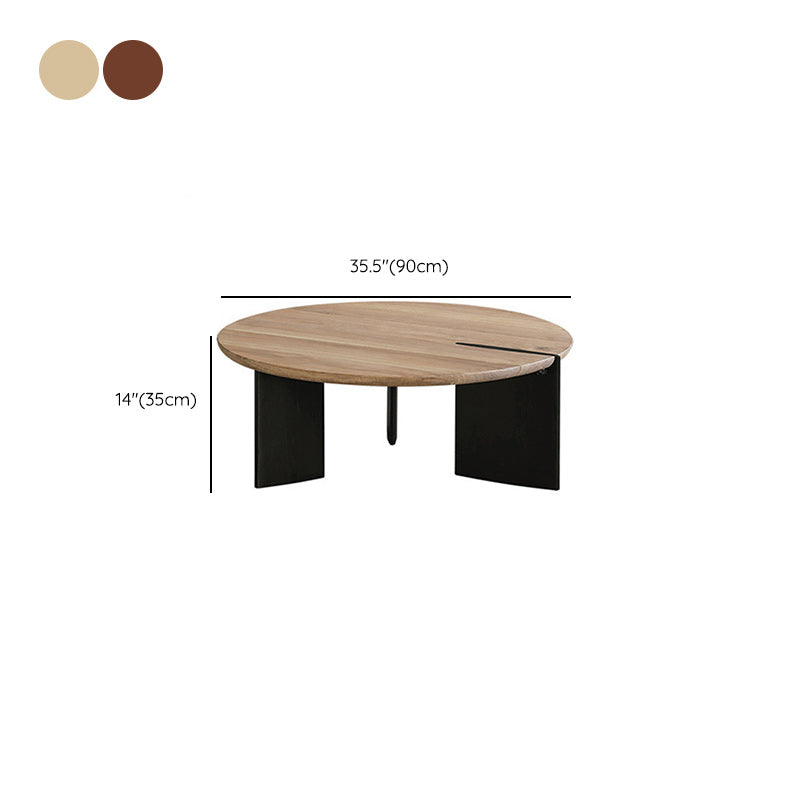 Scandinavian Pine Wood Cocktail Table with Round Top and Black Base