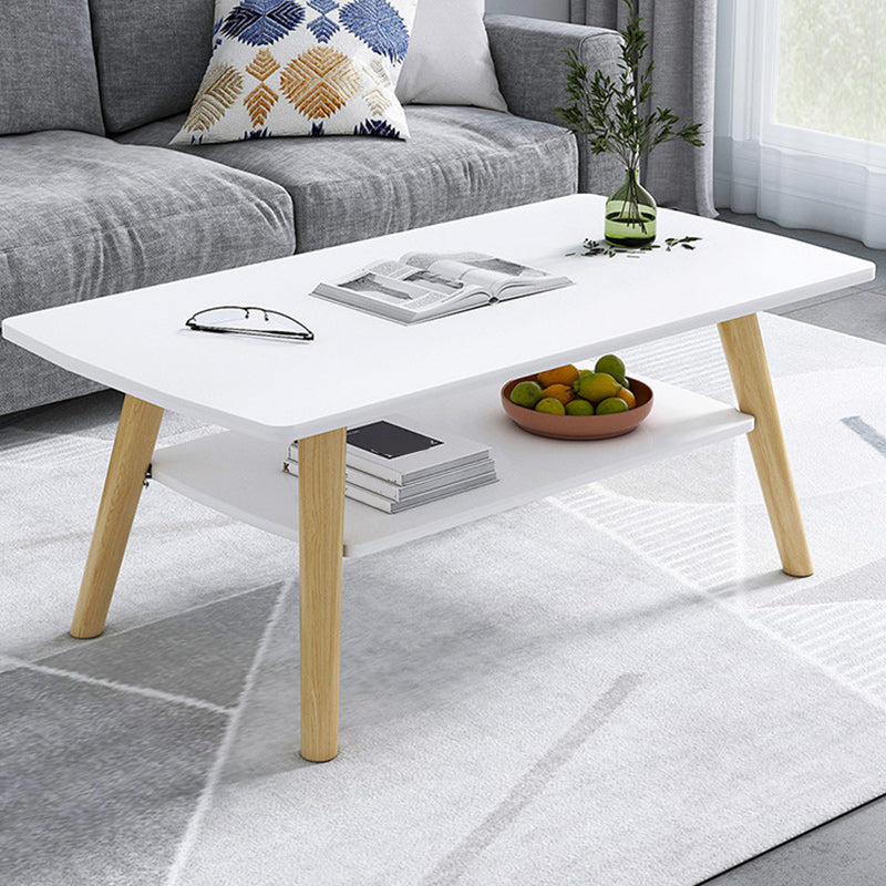 Modern 16.53" Tall R Wooden Coffee Table 4 Legs Cocktail Table with Shelf
