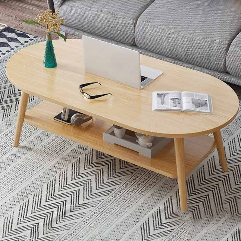Modern 16.53" Tall R Wooden Coffee Table 4 Legs Cocktail Table with Shelf