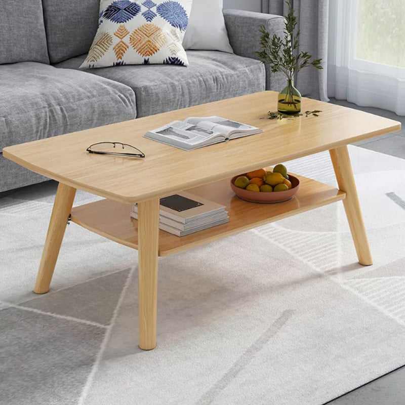 Modern 16.53" Tall R Wooden Coffee Table 4 Legs Cocktail Table with Shelf