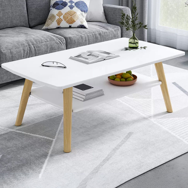Modern 16.53" Tall R Wooden Coffee Table 4 Legs Cocktail Table with Shelf