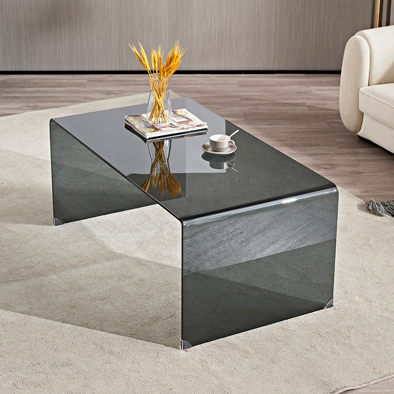 Modern Rectangle Glass Coffee Table Sled Base Cocktail Table
