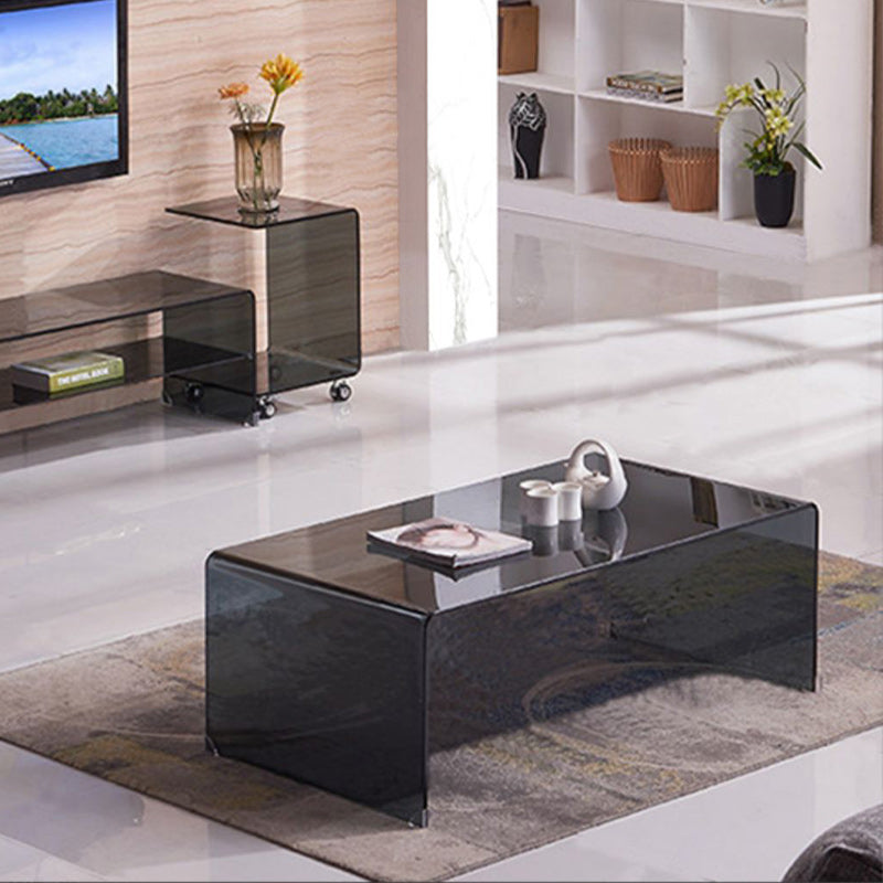 Modern Rectangle Glass Coffee Table Sled Base Cocktail Table