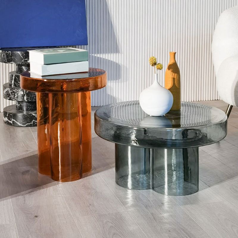 Contemporary Round Glass Coffee Table Pedestal Cocktail Table