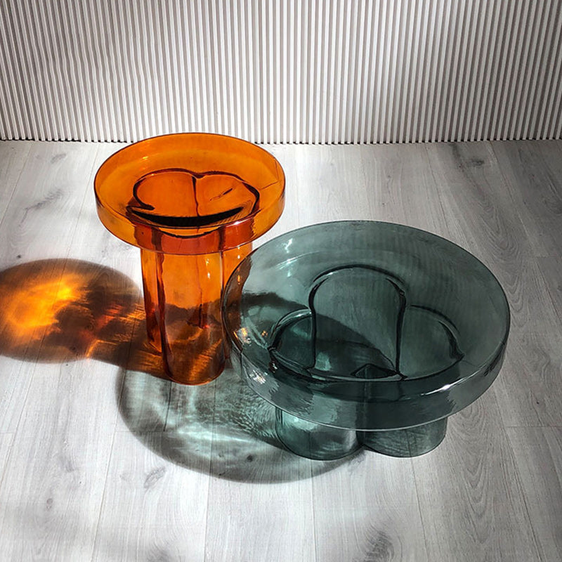 Contemporary Round Glass Coffee Table Pedestal Cocktail Table
