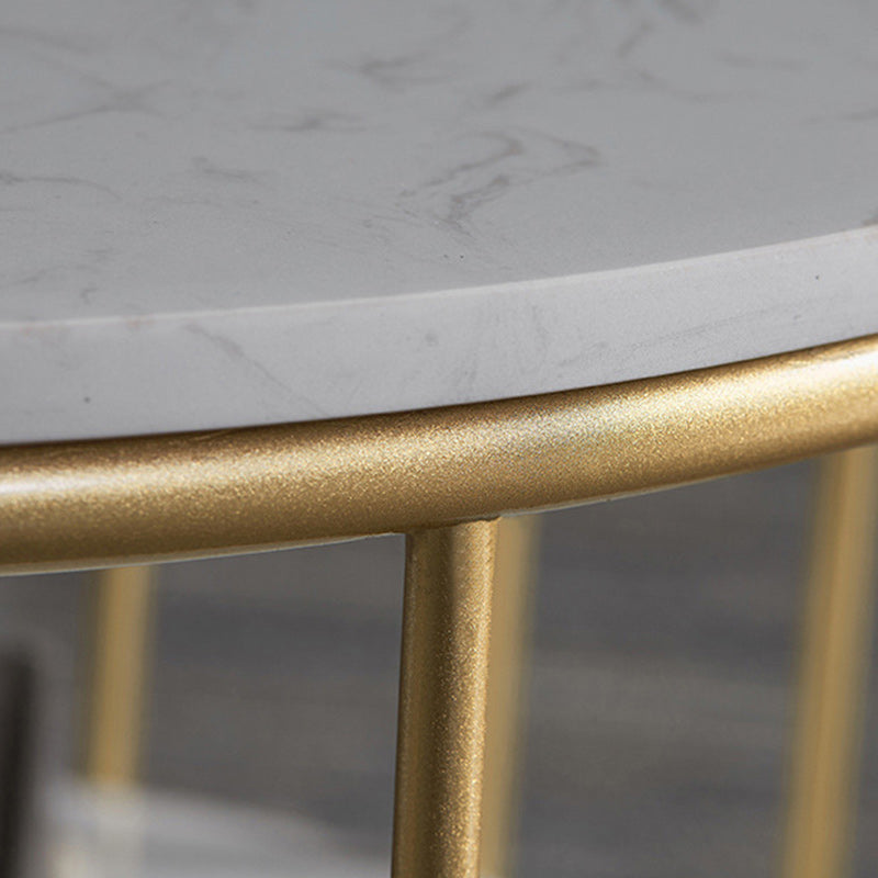 Glam Oval Marble Coffee Table 17.7"H Steel Sled Cocktail Table with Shelf