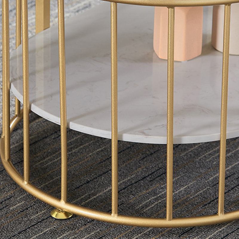 Glam Oval Marble Coffee Table 17.7"H Steel Sled Cocktail Table with Shelf