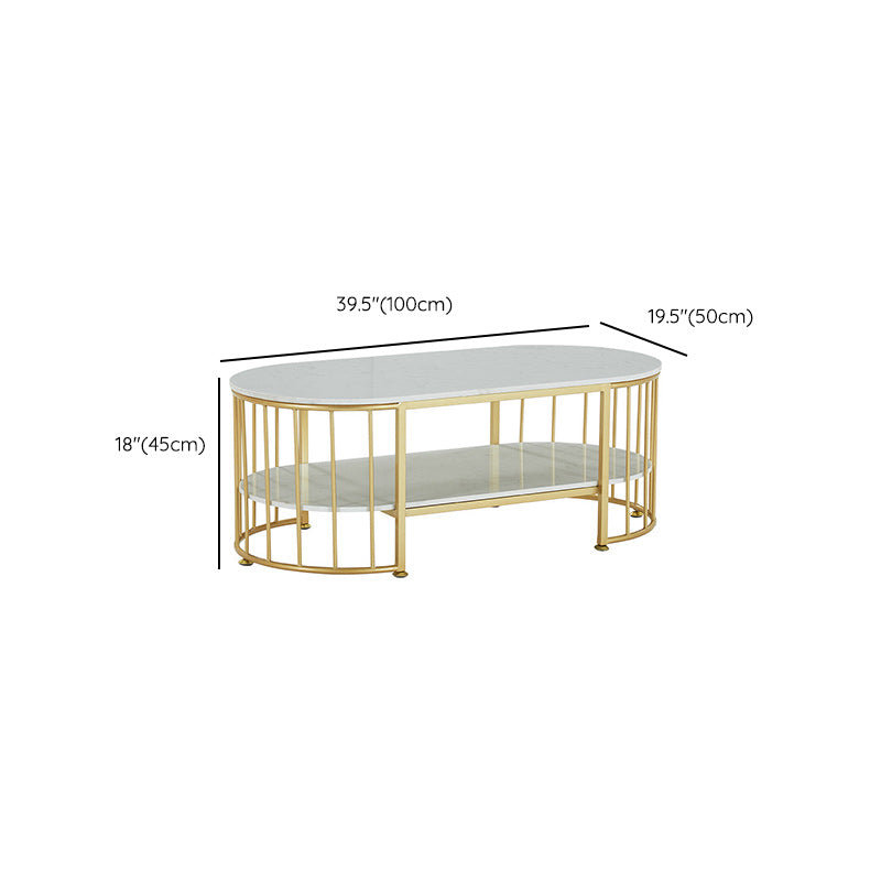 Glam Oval Marble Coffee Table 17.7"H Steel Sled Cocktail Table with Shelf