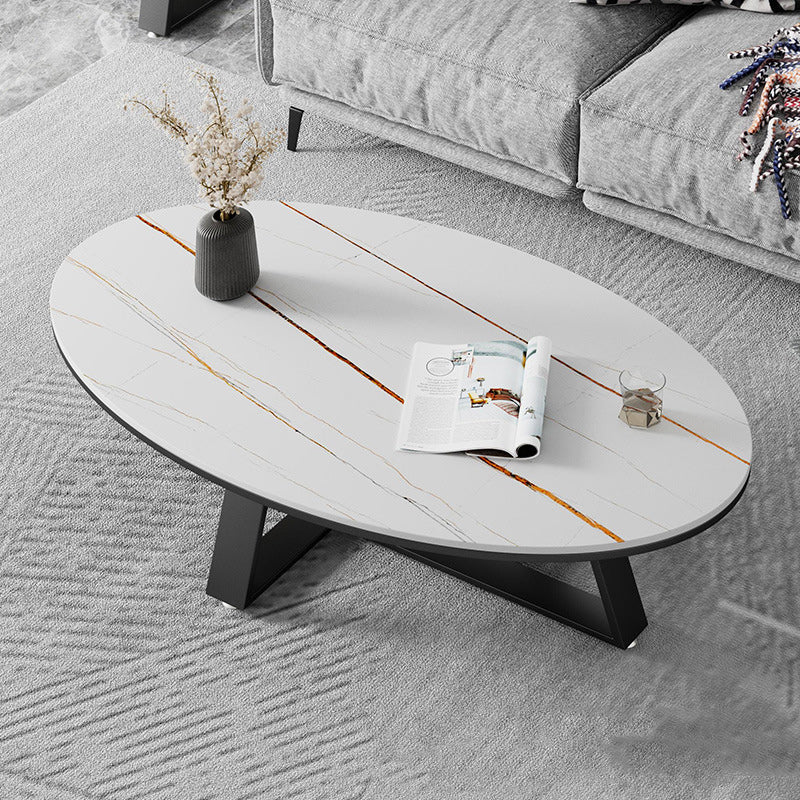 Metal Frame Elliptical Slate Top Coffee Cocktail Table - 17.7" H