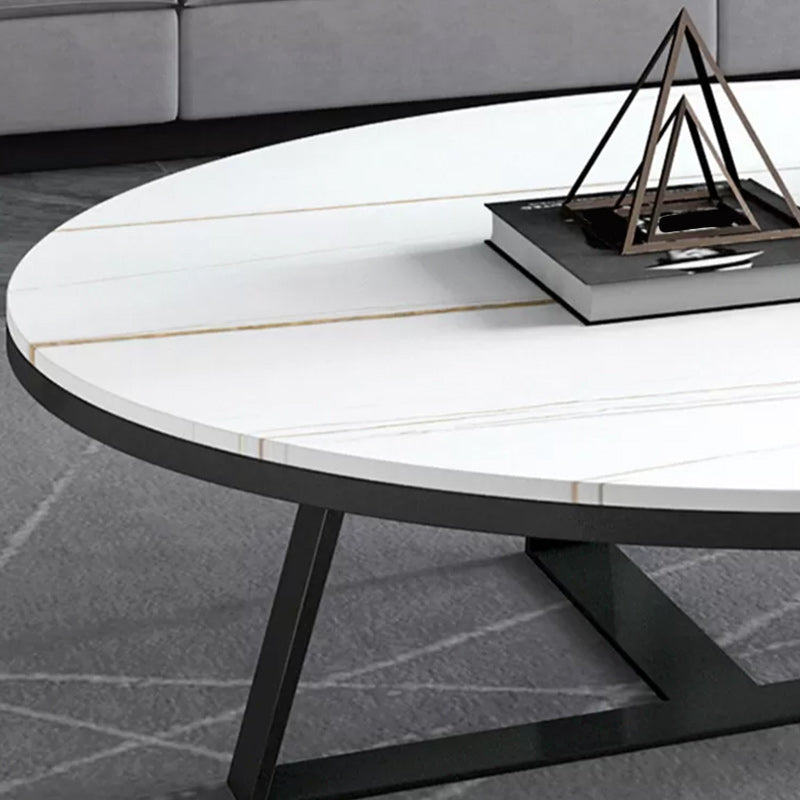 Metal Frame Elliptical Slate Top Coffee Cocktail Table - 17.7" H
