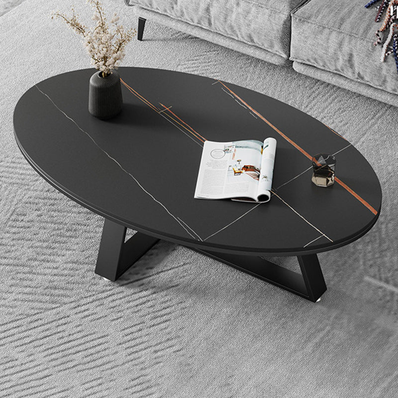 Metal Frame Elliptical Slate Top Coffee Cocktail Table - 17.7" H