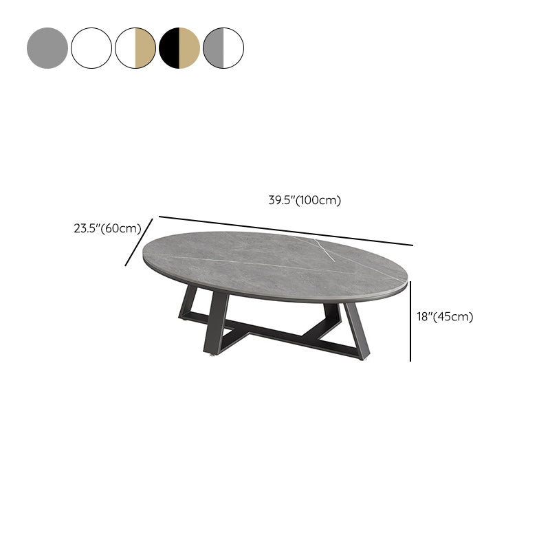 Metal Frame Elliptical Slate Top Coffee Cocktail Table - 17.7" H