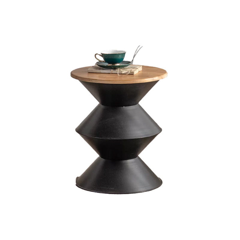 Round Wood Distressed Coffee Table Metal Pedestal Cocktail Table