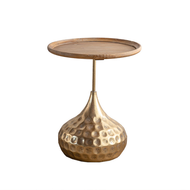 Round Wood Distressed Coffee Table Metal Pedestal Cocktail Table