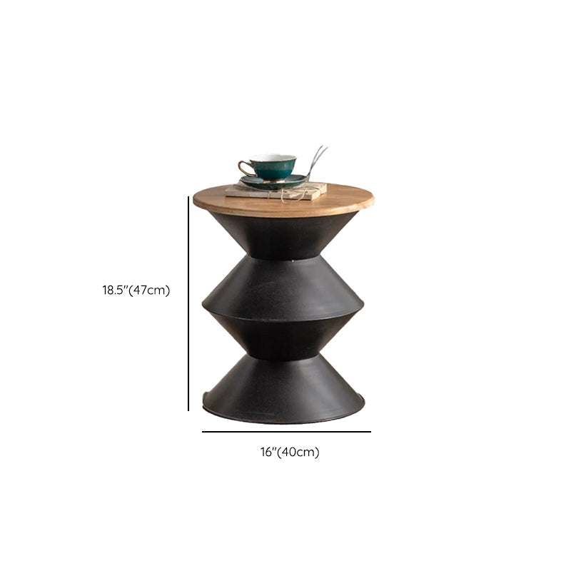 Round Wood Distressed Coffee Table Metal Pedestal Cocktail Table