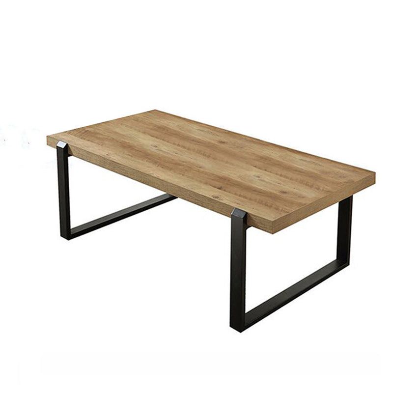 Scandinavian Coffee Table with Rectangle Solid Wood Top and Iron Sled Base