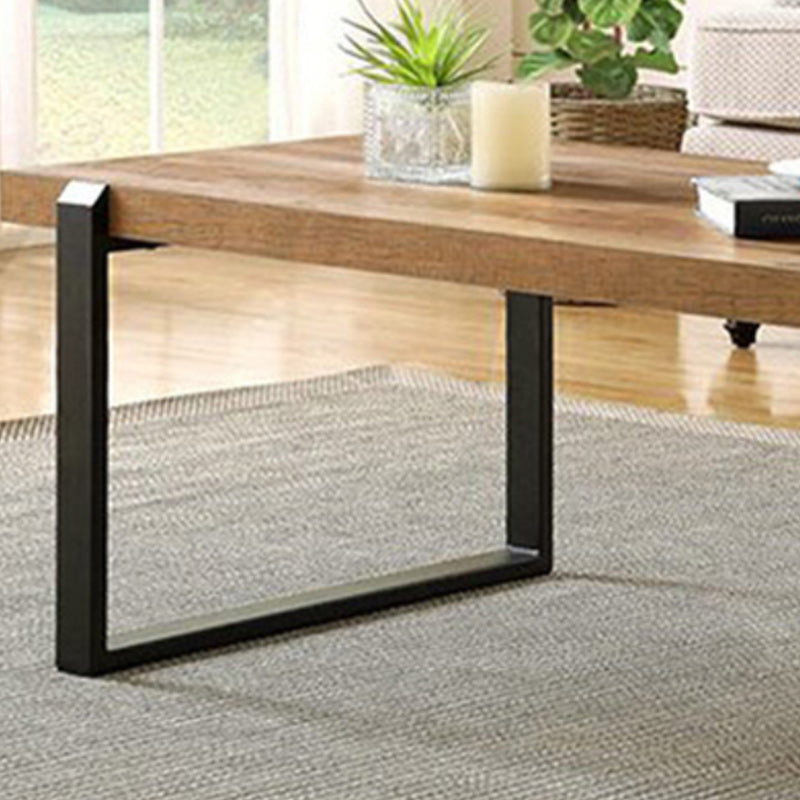 Scandinavian Coffee Table with Rectangle Solid Wood Top and Iron Sled Base