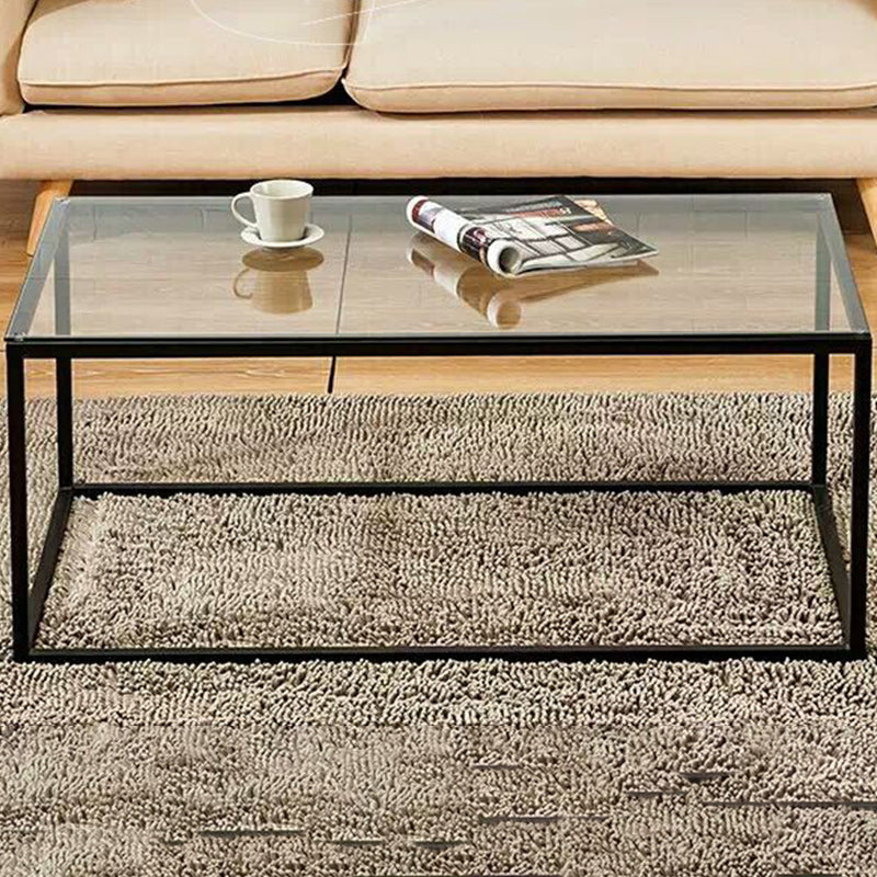 Modern Style Rectangular Glass Coffee Table 17.7-In H Metal Frame 1 Single Cocktail Table