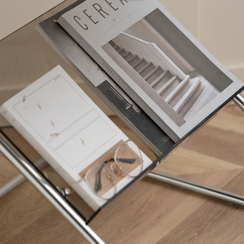 Abstract End Table Contemporary Style 23.62-inch Glass Top Side Table