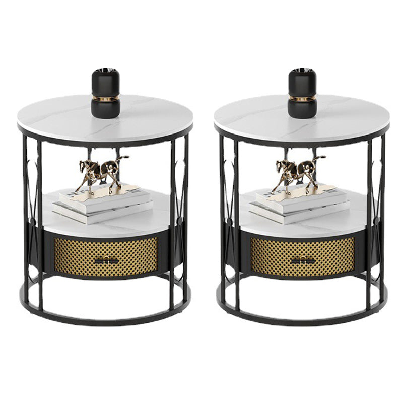 Modernistic Metal Frame 1-Drawer Round Living Room Side Table
