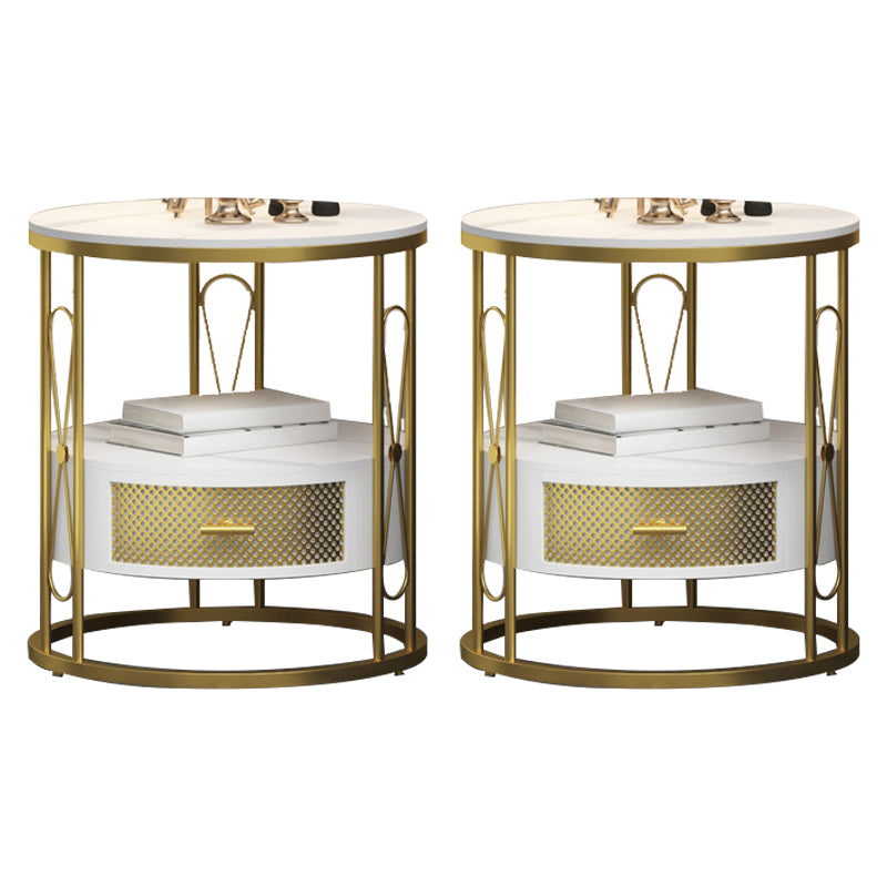 Modernistic Metal Frame 1-Drawer Round Living Room Side Table