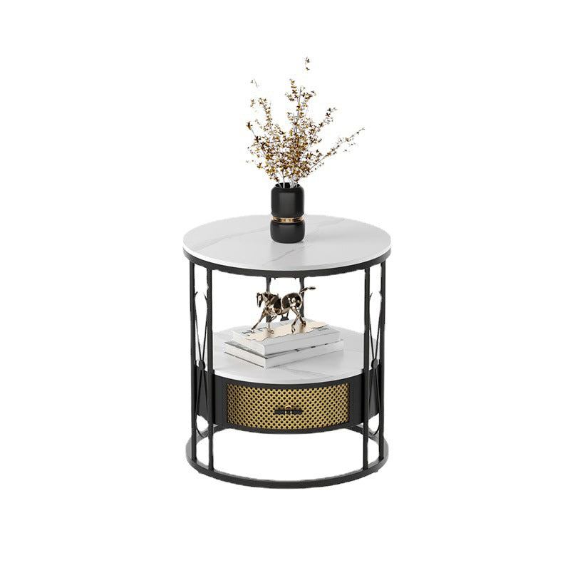 Modernistic Metal Frame 1-Drawer Round Living Room Side Table