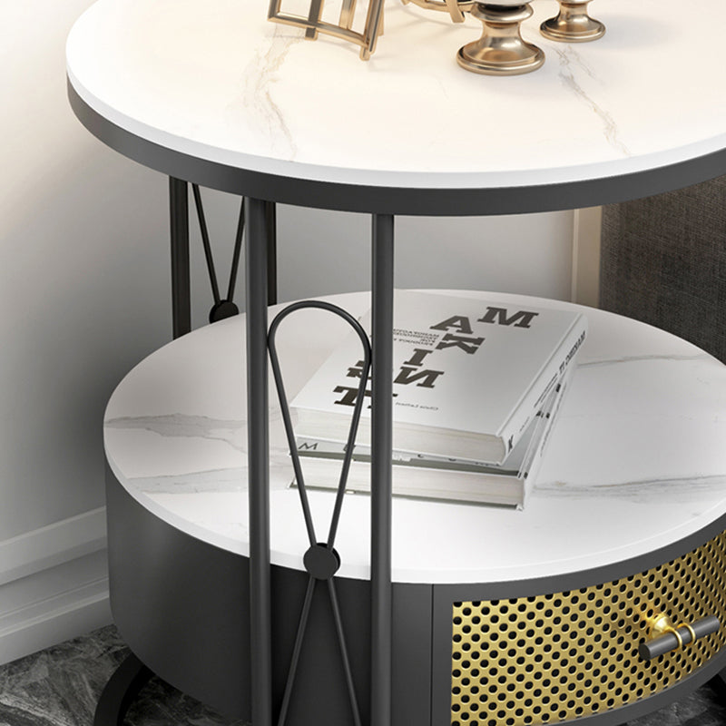 Modernistic Metal Frame 1-Drawer Round Living Room Side Table