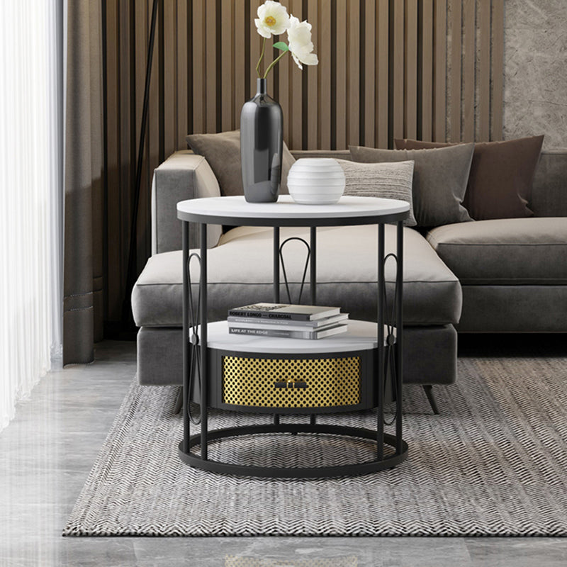 Modernistic Metal Frame 1-Drawer Round Living Room Side Table