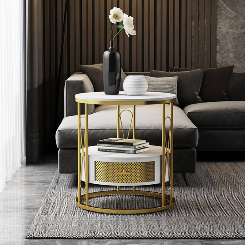 Modernistic Metal Frame 1-Drawer Round Living Room Side Table