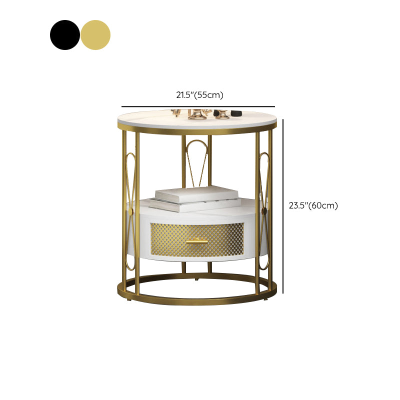 Modernistic Metal Frame 1-Drawer Round Living Room Side Table