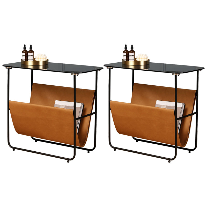 Rectangular Glass Top End Table Modern 23.22" Tall Storage Side Table