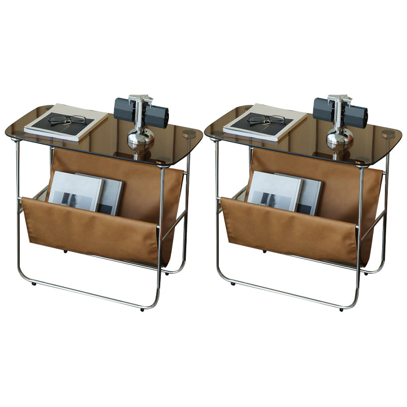 Rectangular Glass Top End Table Modern 23.22" Tall Storage Side Table