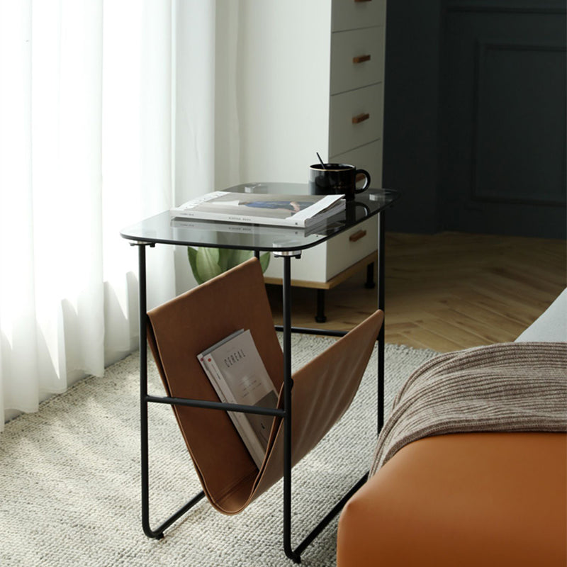 Rectangular Glass Top End Table Modern 23.22" Tall Storage Side Table