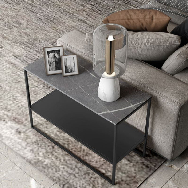 Contemporary Sled with Shelf Rectangular Double Tier Living Room Side Table