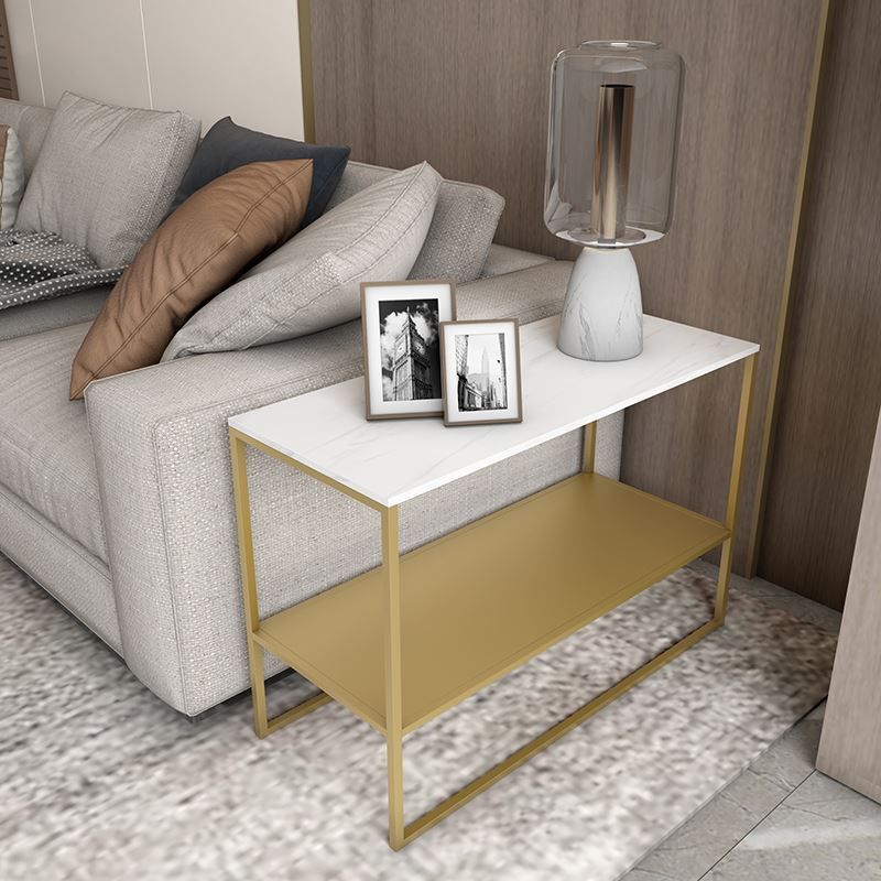 Contemporary Sled with Shelf Rectangular Double Tier Living Room Side Table