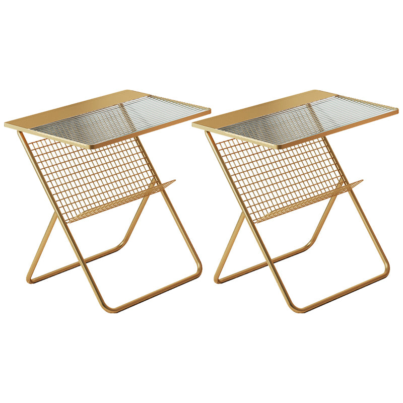 19.68"L Trestle Side Table with Storage Glass Top Sofa Side Accent Table