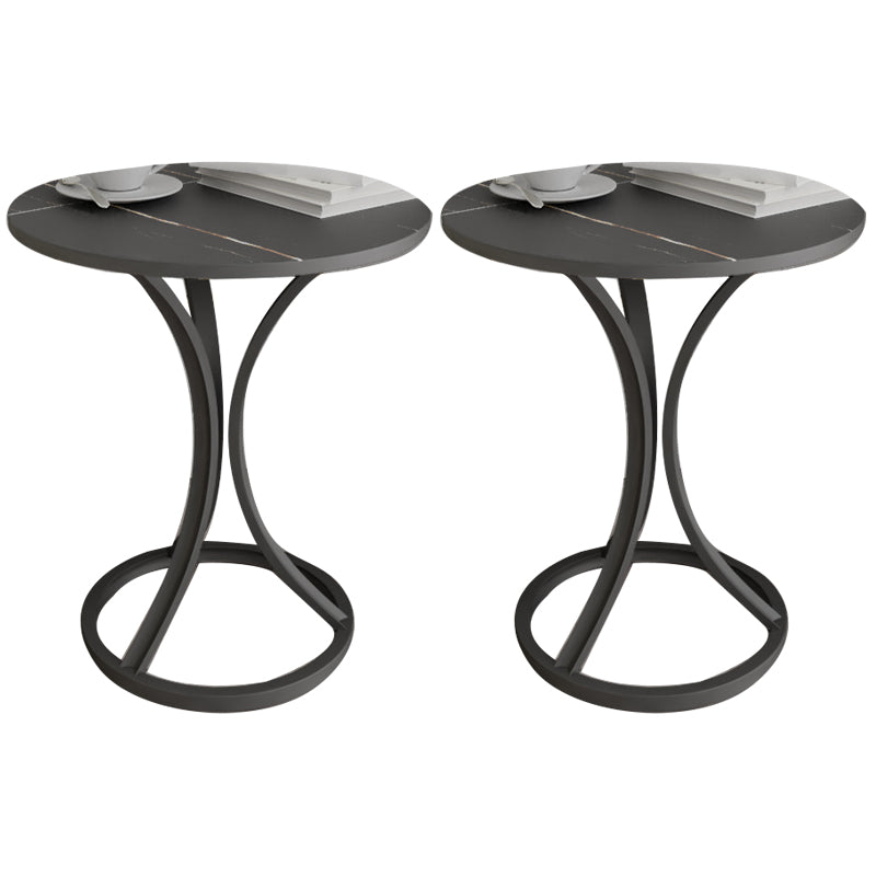 Modern Slate Round Side End Table Pedestal Table for Living Room