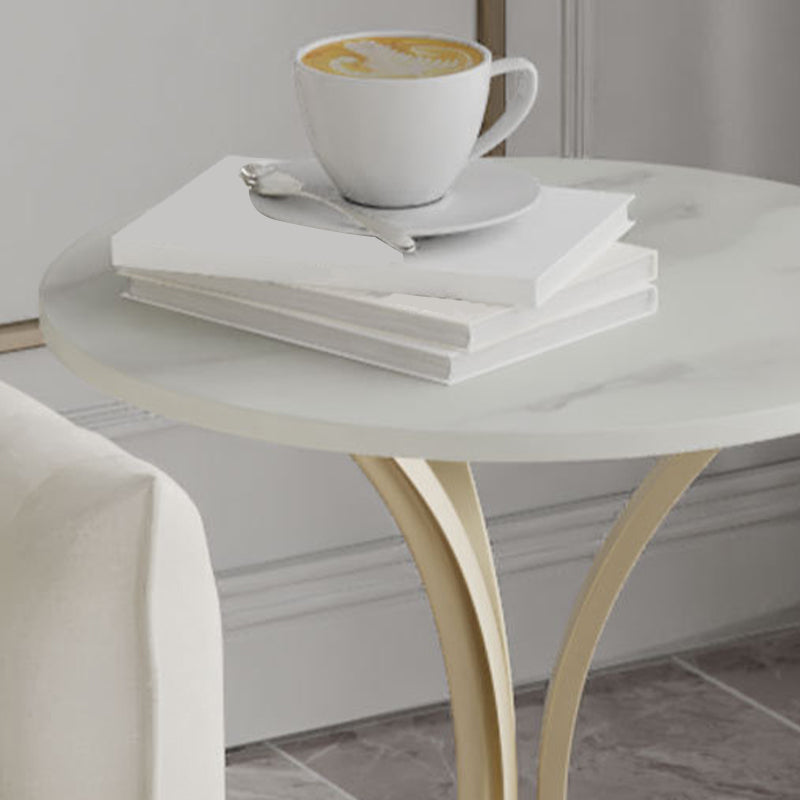 Modern Slate Round Side End Table Pedestal Table for Living Room